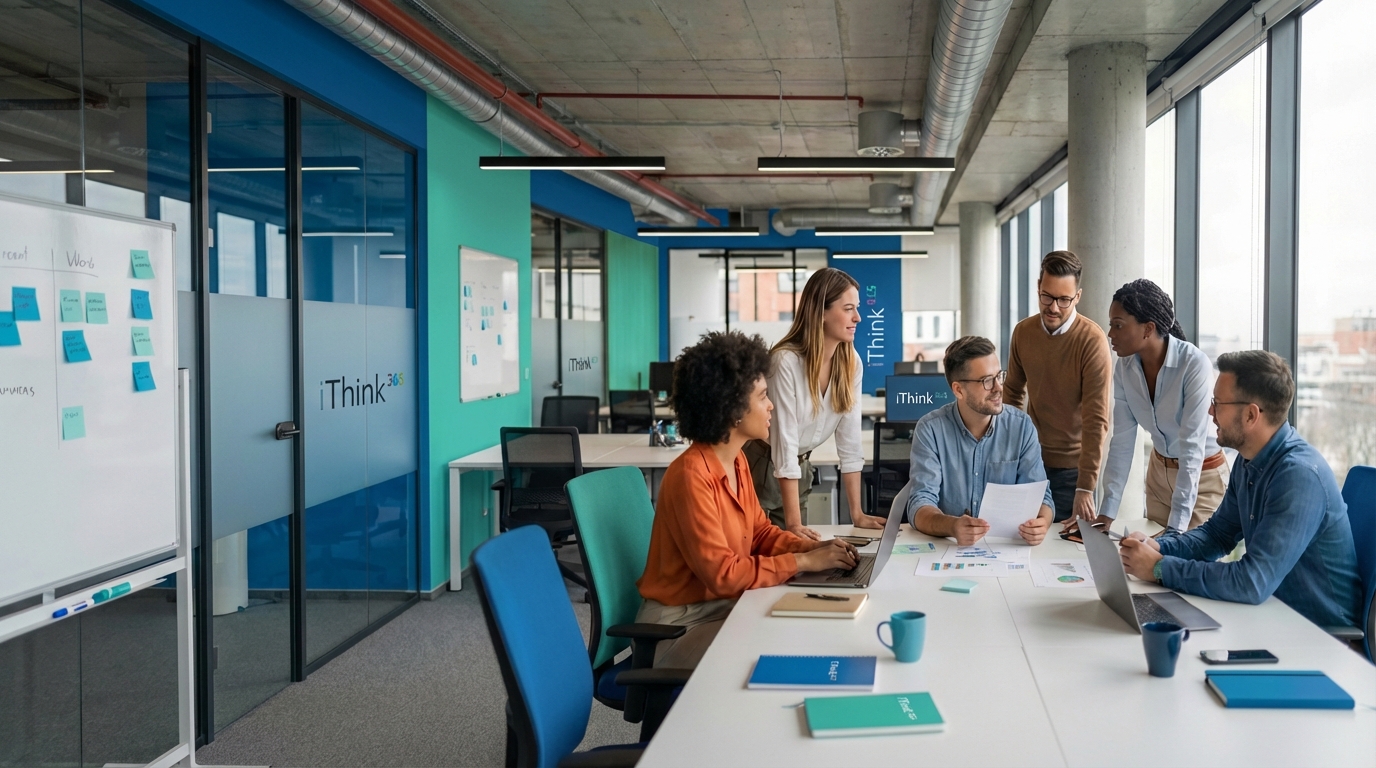 Teams collaborating in a modern office